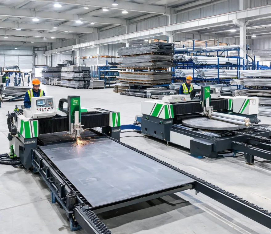 Steel service center cutting metal stock to size